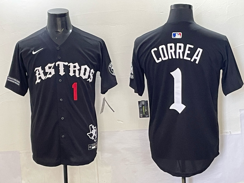 Men 2025 Houston Astros #1 Correa black  Game Nike MLB Jersey style 002->houston astros->MLB Jersey